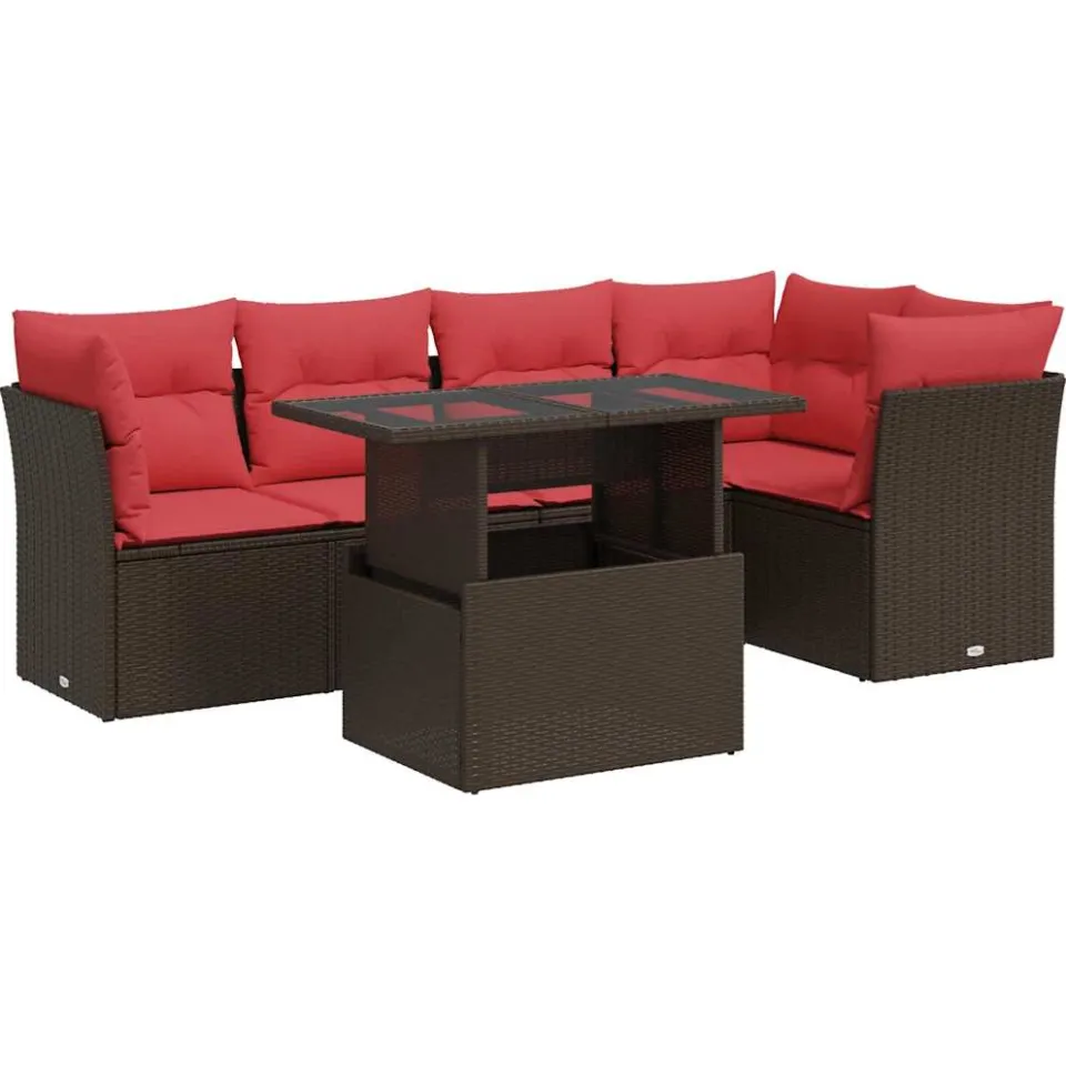 vidaXL 6-delige Loungeset met kussens poly rattan acacia bruin, foto 3