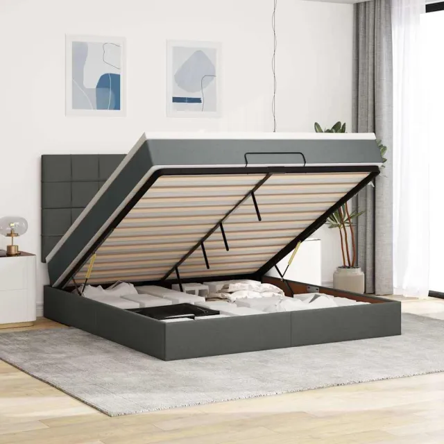 vidaXL Ottoman bed met matras en LED's 180x200cm stof donkergrijs grijs
