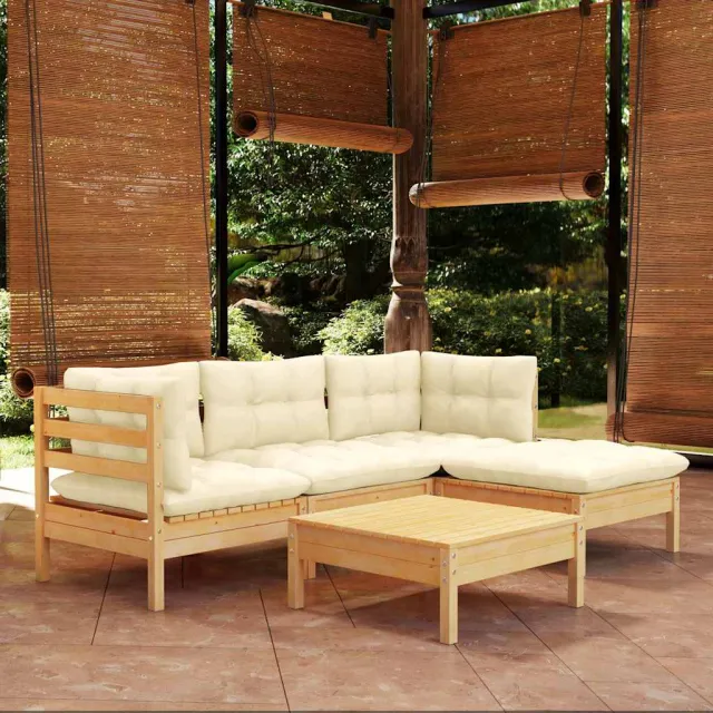 vidaXL 5-delige Loungeset met crèmekleurige kussens grenenhout, foto 2