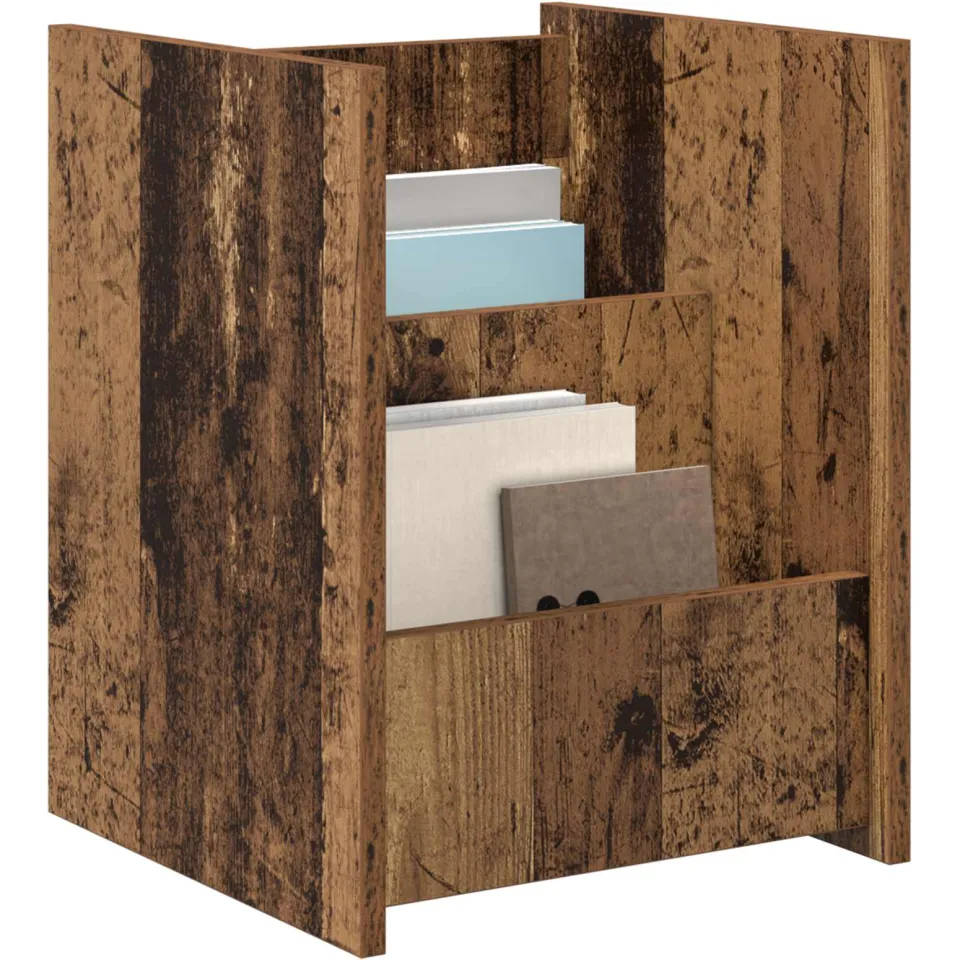 vidaXL Tijdschrift Rek met plank Oudhout 35 x 35 x 45 cm Bewerkt hout Bruin