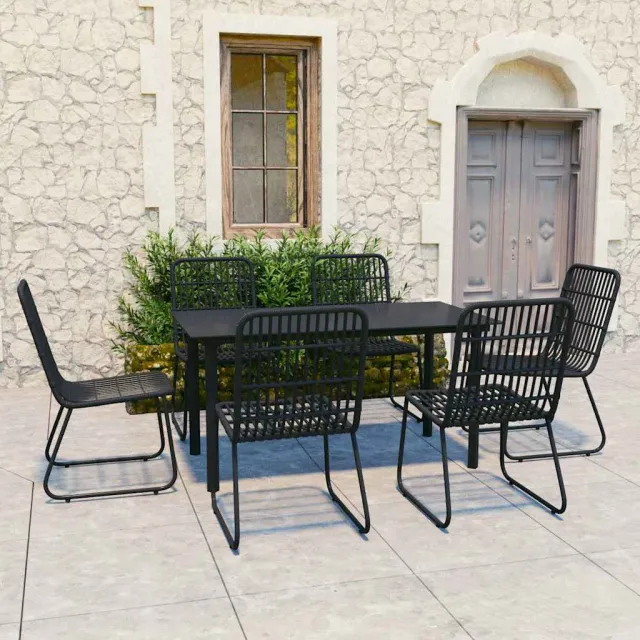 vidaXL 7-delige Tuinset poly rattan en glas zwart, foto 2