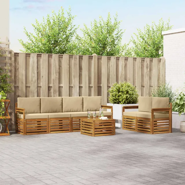 vidaXL Buiten bankenset 7 st 6-zits Natuurlijk en Beige
