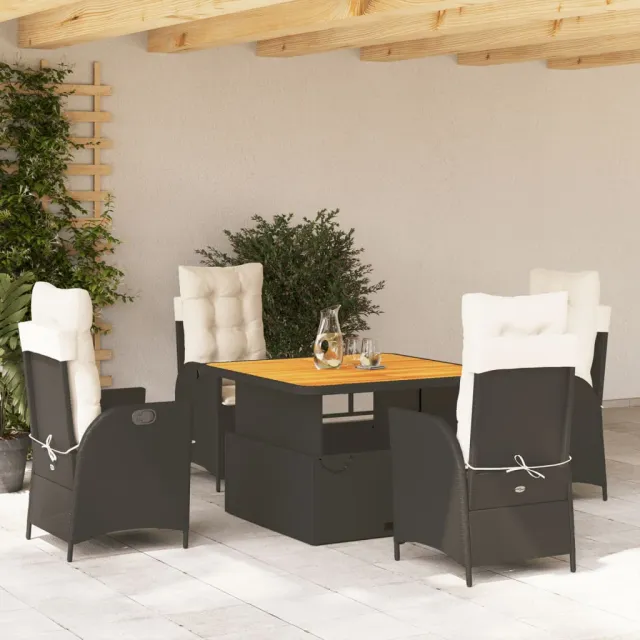 vidaXL 5-delige Tuinset met kussens poly rattan zwart, foto 2