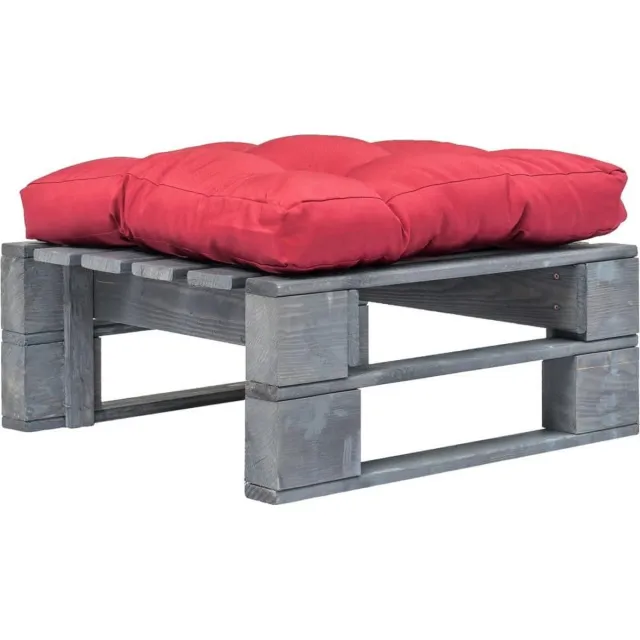 vidaXL Tuinhocker - met - rood - kussen - pallet - hout - grijs Grijs en rood