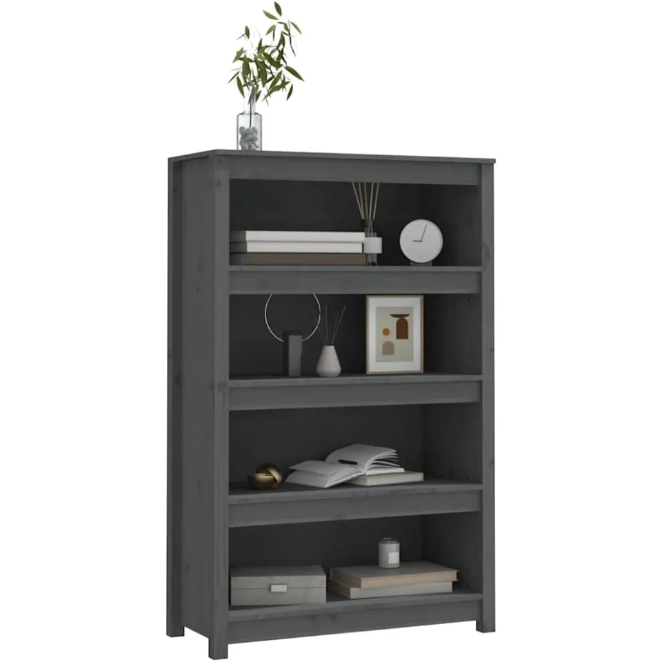 vidaXL Boekenkast 80x35x126 cm massief grenenhout grijs