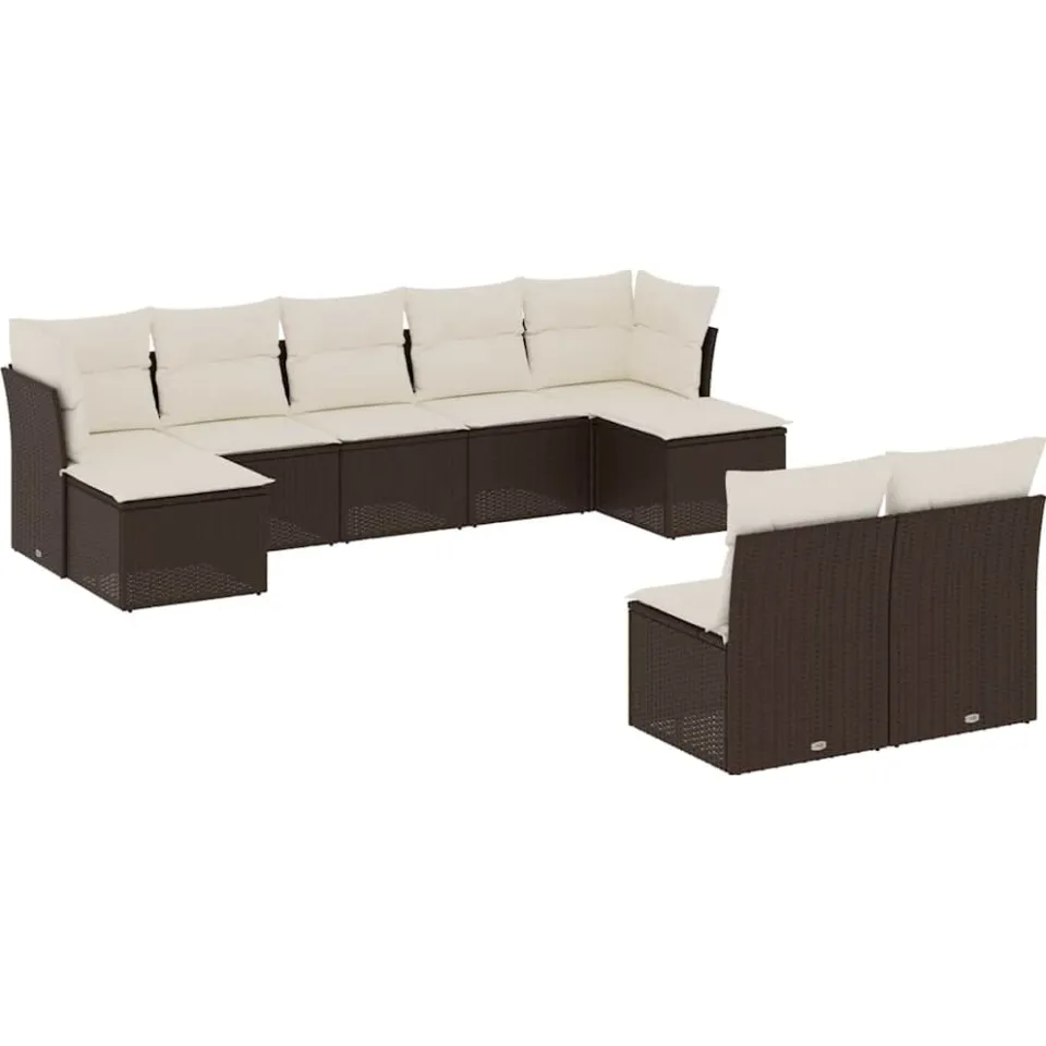vidaXL 9-delige Loungeset met kussens poly rattan bruin, foto 4