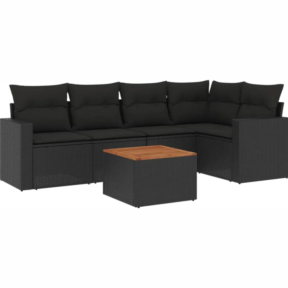 vidaXL 6-delige Loungeset met kussens poly rattan zwart, foto 3