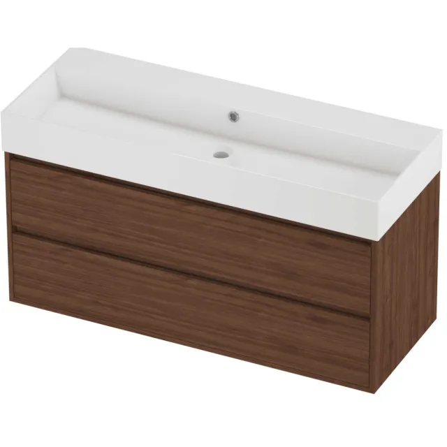 Proline Zara Badmeubelset Porselein Loft 120x46x65 cm Glans Wit Indian Walnut Houtlook