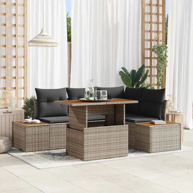 vidaXL Tuin Sofa Set 5 st Grijs Poly riet, foto 2