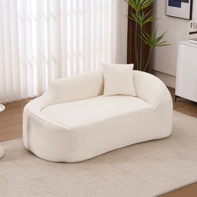 Maisentiel Witte chaise longue van chenille – gebogen tweezitsbank met sierkussen – 155 cm