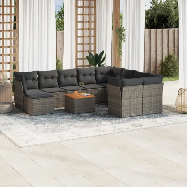 vidaXL 11-delige Loungeset met kussens poly rattan grijs, foto 2