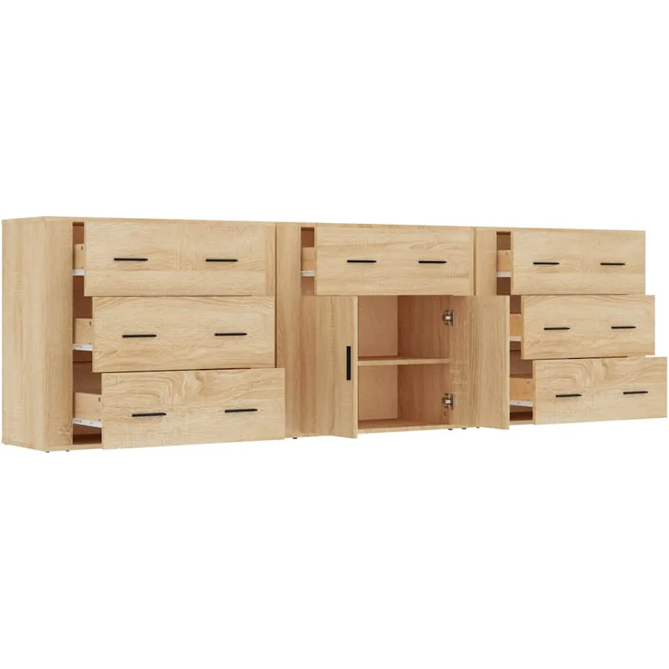 vidaXL Dressoirs 3 st bewerkt hout sonoma eiken, foto 4