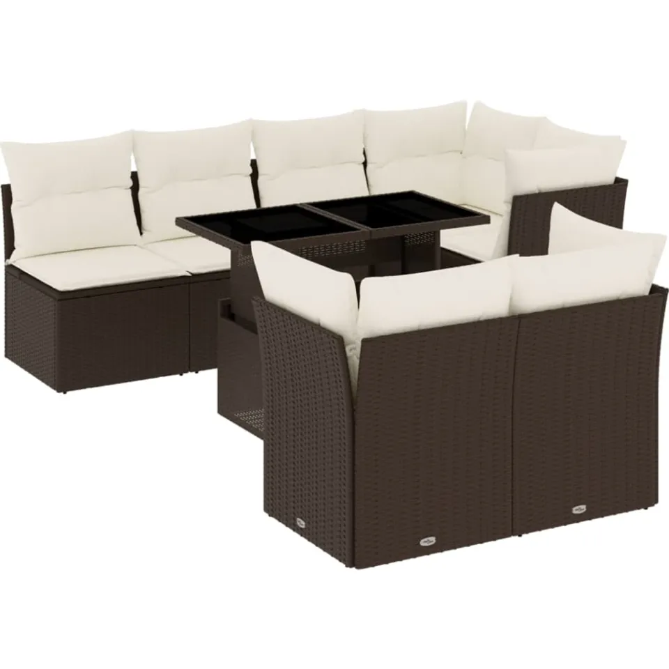 vidaXL 8-delige Loungeset met kussens poly rattan bruin