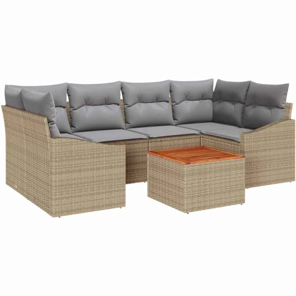 vidaXL Tuinbankenset 7 st Beige en Licht Grijs poly rattan