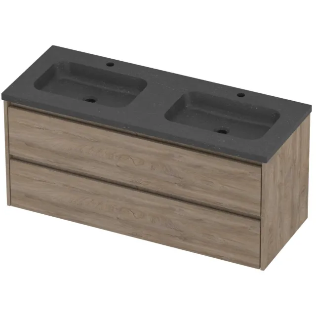 Proline Rollo Badmeubelset Hardsteen Elegant 2 Kraangaten 120x46x54 cm Blue Stone Raw Oak Eiken