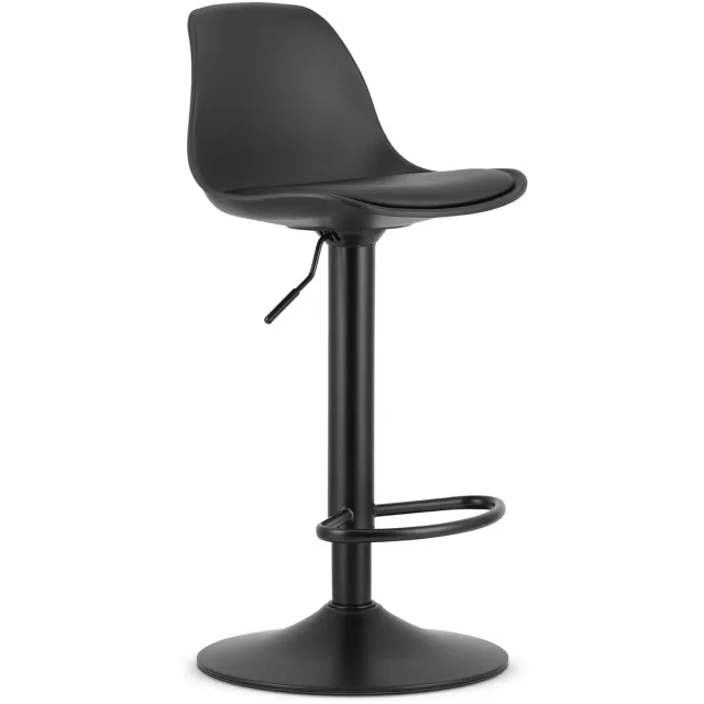 LEOBERT Barkruk HOGA - Zwart Kunstleer met Zwarte Basis, Laag Rugleuning, Verstelbare Zithoogte, 360° Draaibaar, Max. 120 kg
