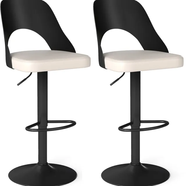 Costway Barkrukken, set van 2, barstoelen, 360 graden draaibaar, in hoogte verstelbare draaistoel, keukenstoelen met kunstleren zitting en rugleuning, voor bartafel, keuken, zithoogte 63-83 cm, modern zwart
