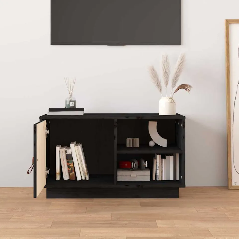 vidaXL Tv-meubel 70x34x40 cm massief grenenhout zwart, foto 3