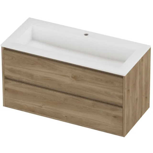 Proline Aristo Badmeubelset Polystone Elegant 1 Gat 100x46x54 cm Mat White Cider Oak Eiken