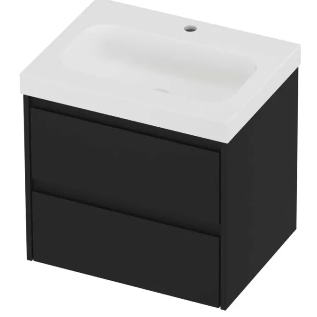 Proline Haga Badmeubelset Polystone Mezza 1 Kraangat 60x46x58 cm Mat White Mat Zwart