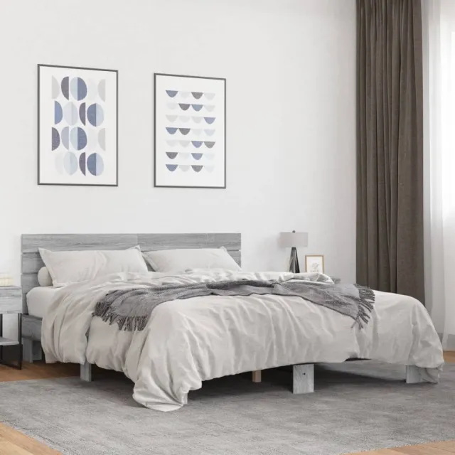 vidaXL Bedframe bewerkt hout metaal grijs sonoma eiken 150x200 cm