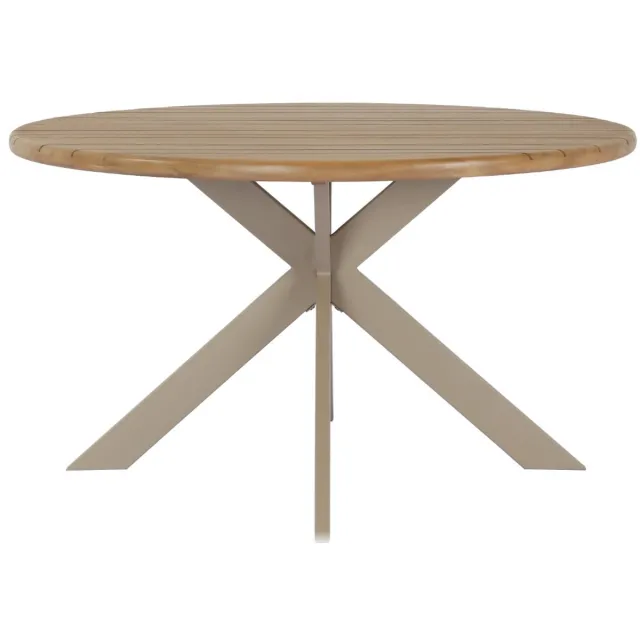 DÉJA Living DÉJA Tuintafel Modena - Rond Ø135cm, 75cm Hoog, Naturel Acaciahout & Taupe Metaal - Duurzaam Design voor 2-4 Personen, Weerbestendig voor Buiten