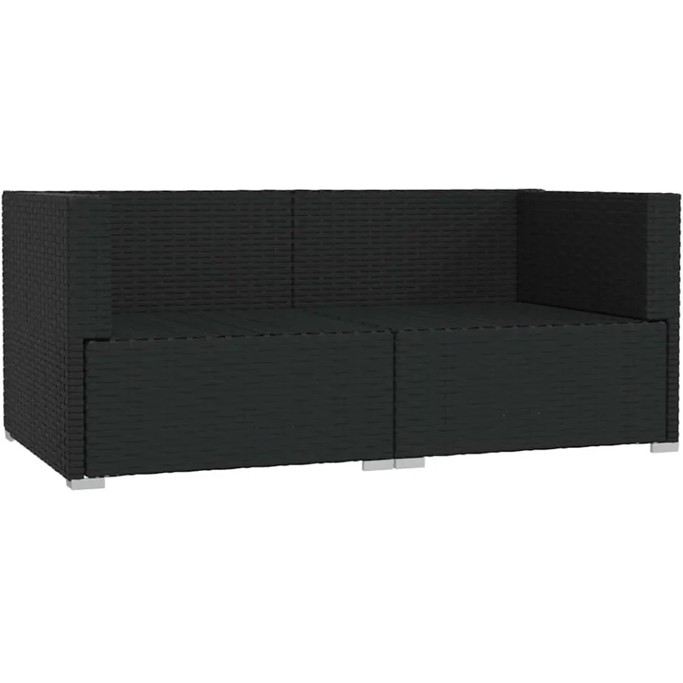 vidaXL Tweezitsbank met kussens poly rattan zwart, foto 4