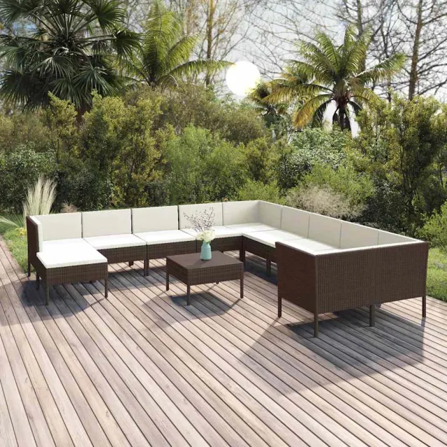 vidaXL 12-delige Loungeset met kussens poly rattan bruin, foto 2