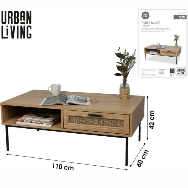 Urban Living SALONTAFEL MET 1 LADE EN 1 NICHE 110X59XH42CM brown