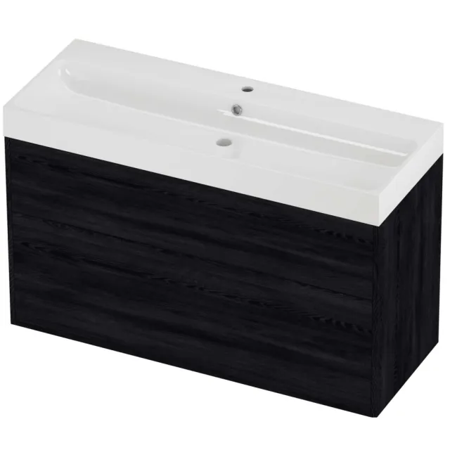 Proline Podium Badmeubelset Polystone Loft 1 Kraangat Voor Grepen 120x46x75 cm Glans Wit Black Oak Eiken