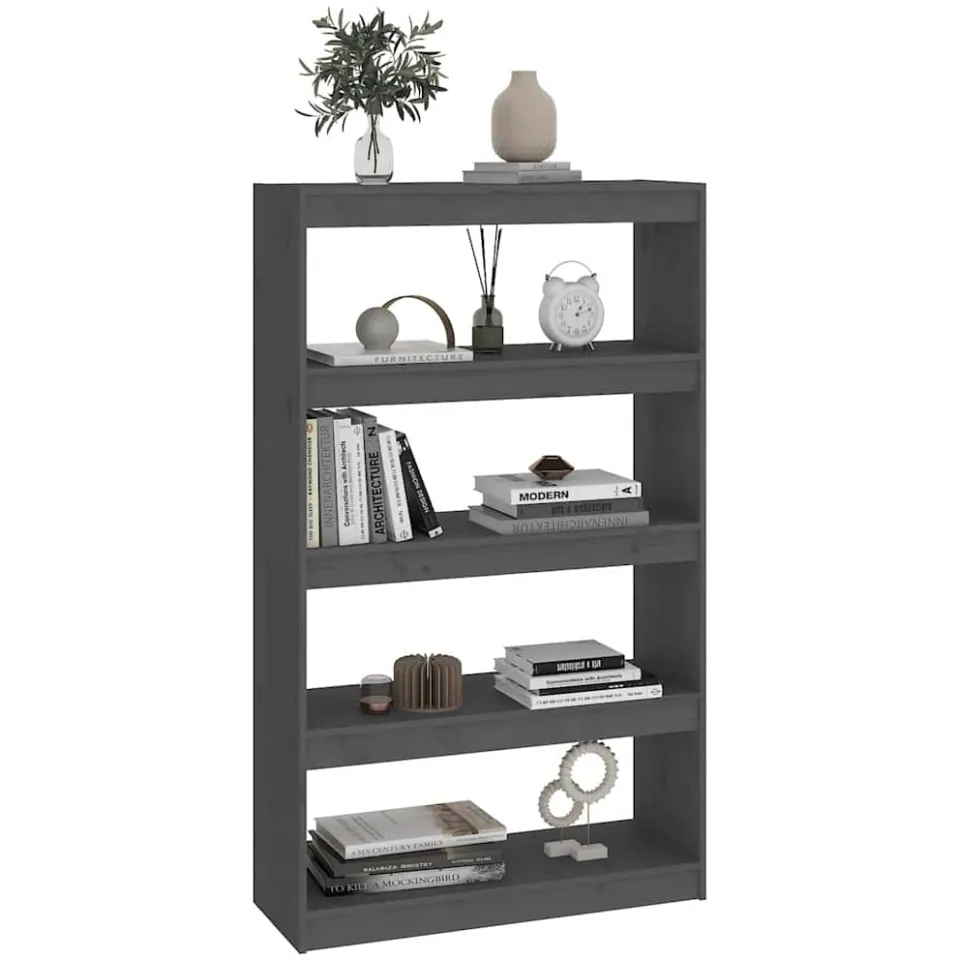 vidaXL Boekenkast/kamerscherm 80x30x135,5 cm massief grenenhout grijs, foto 2