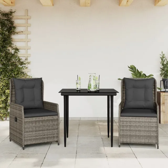vidaXL 3-delige Tuinset met kussens poly rattan grijs, foto 2