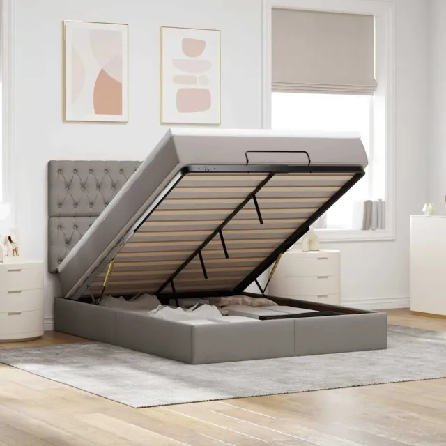 vidaXL Ottoman bed met matras 140x200cm stof taupe