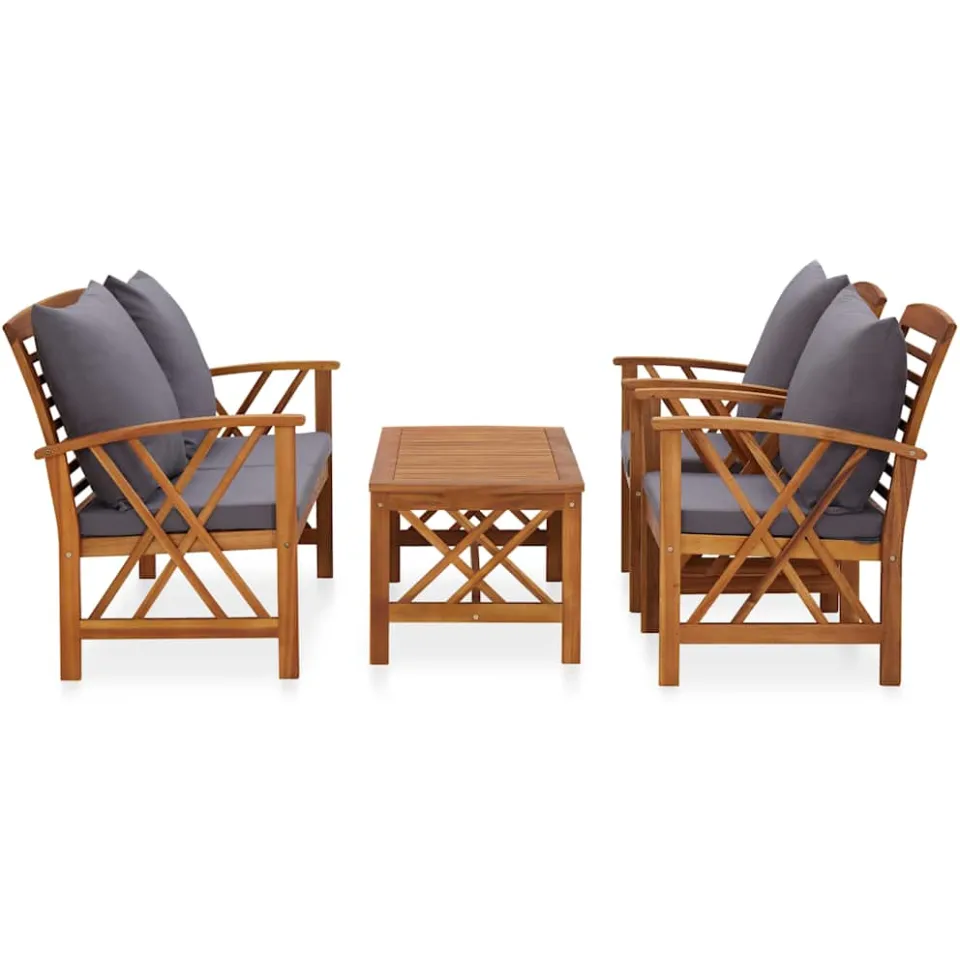 vidaXL 4-delige Loungeset met kussens massief acaciahout grijs, foto 2