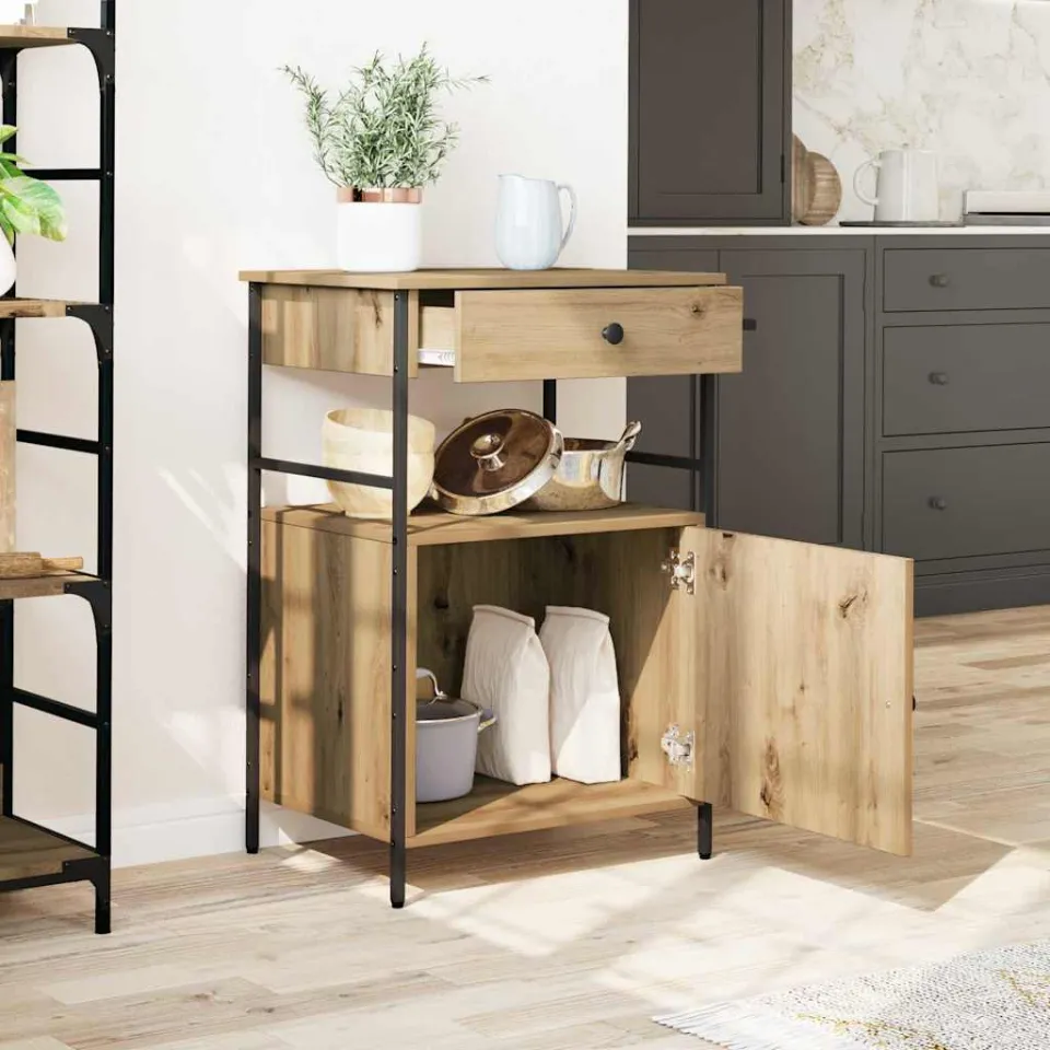 vidaXL Keuken Trolley Artisan Eiken 56 x 43 x 89,5 cm Bewerkt hout, foto 4