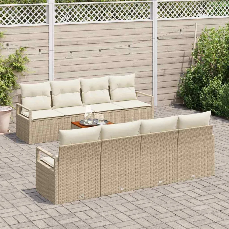 vidaXL Tuinbankenset 9 st Beige poly rattan, foto 3