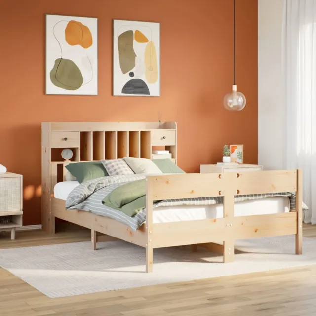 vidaXL Bed met boekenkast zonder matras massief grenenhout 135x190 cm bruin