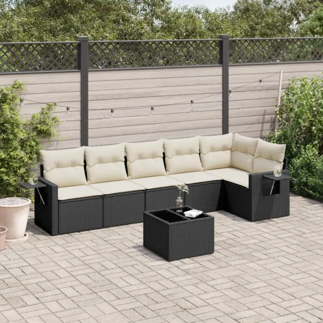 vidaXL 7-delige Loungeset met kussens poly rattan zwart, foto 2