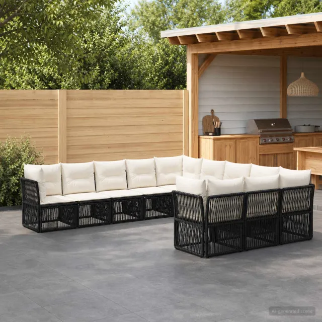 vidaXL Tuinbankenset 11 st 11-zits Zwart poly rattan, foto 2