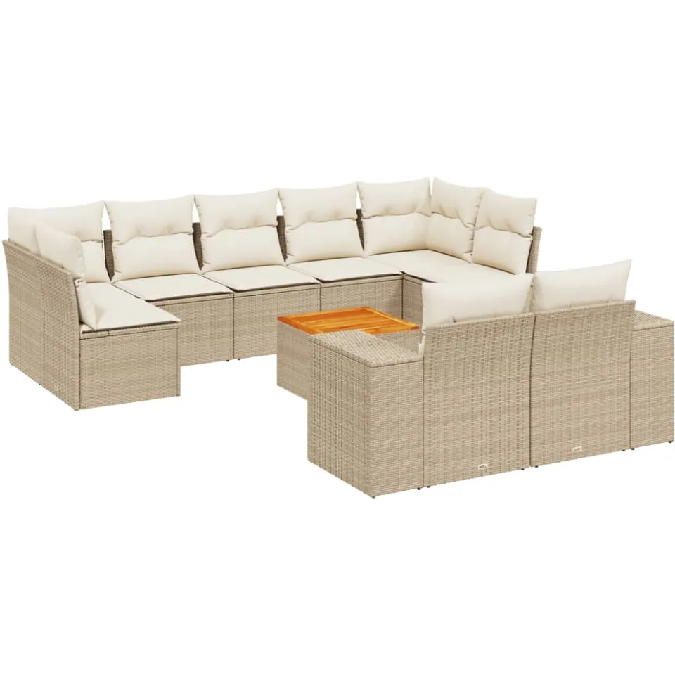 vidaXL 10-delige Loungeset met kussens poly rattan beige, foto 3
