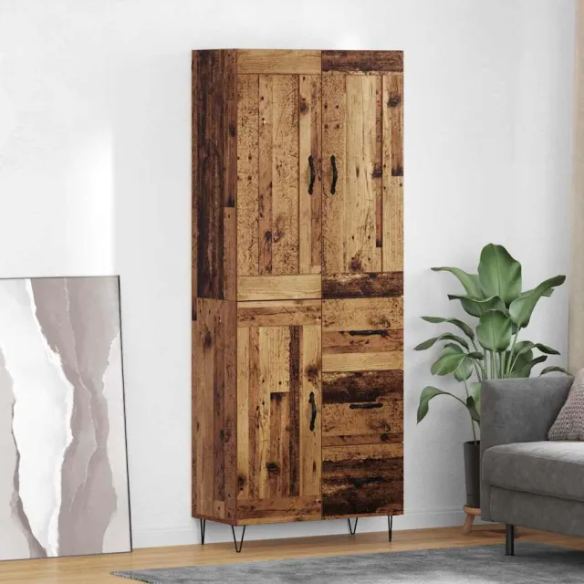 vidaXL Hoge kast Oud Hout 69,5 x 34 x 180 cm Bewerkt hout Bruin