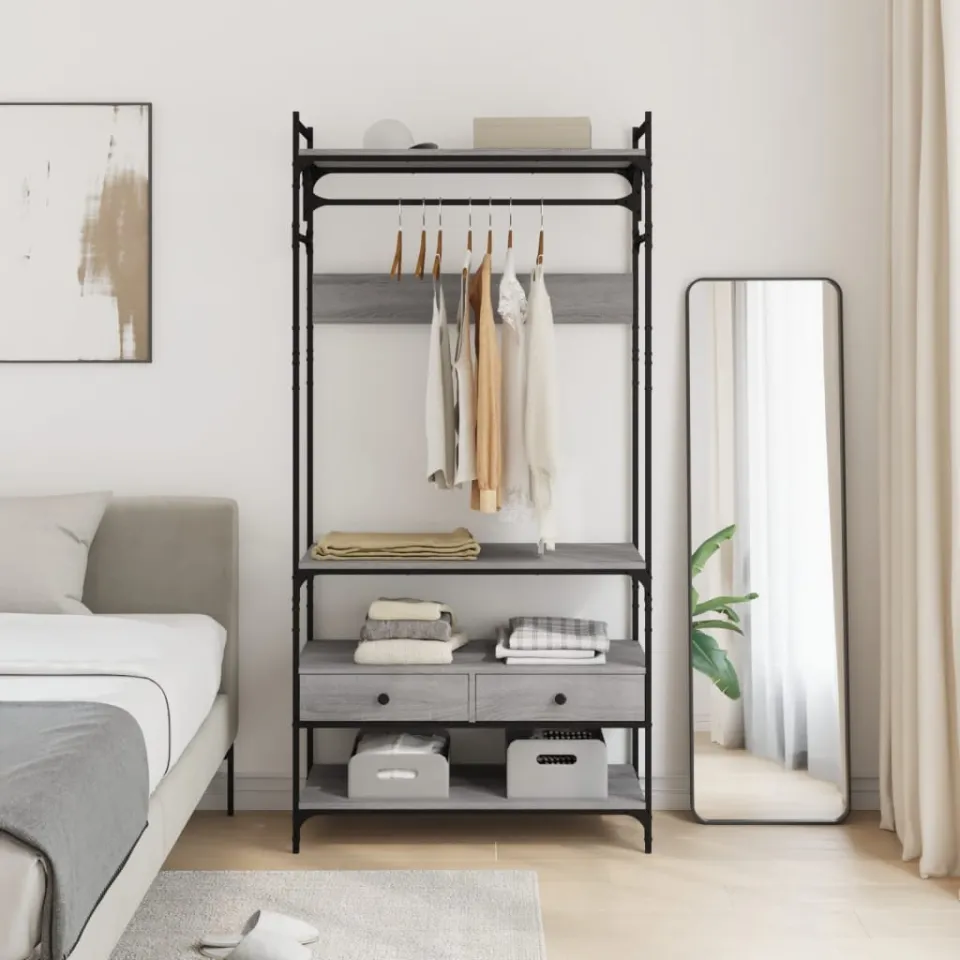 vidaXL Kledingkast met lades 89x39x184,5 cm bewerkt hout grijs sonoma, foto 3