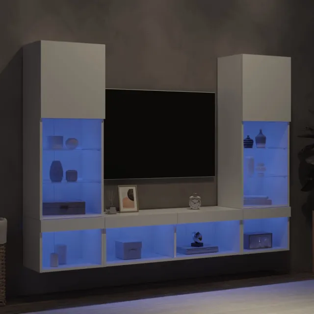 vidaXL 5-delige Tv-wandmeubelset met LED-verlichting bewerkt hout wit, foto 2
