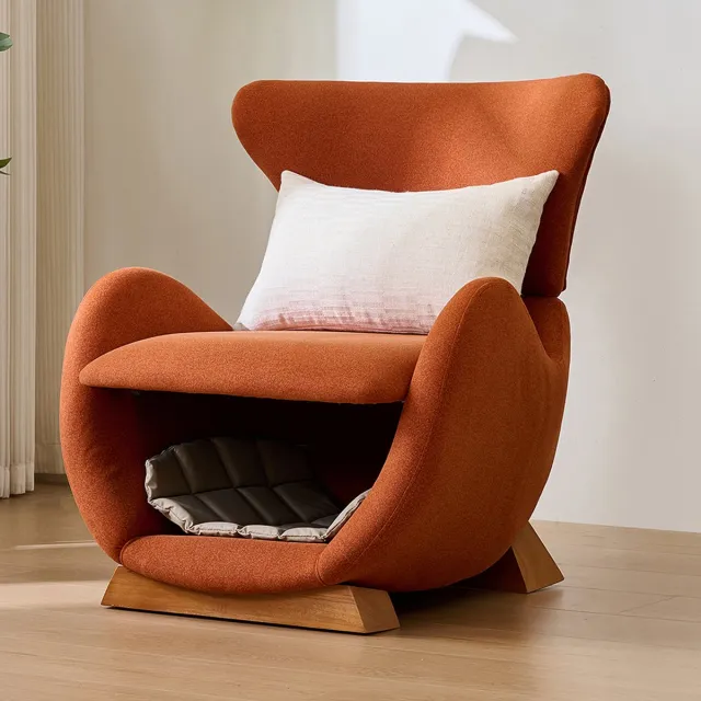KOMHTOM BLACKCOLORS Design loungestoel in de vorm van een walvis - huisdiervriendelijke loungestoel, biedt een schuilplaats voor katten en kleine honden, krabbestendige stof, individuele bank, tv-fauteuil voor de woonkamer Baksteenrood