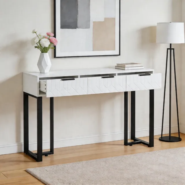 KOMHTOM Moderne consoletafel met lades - goudkleurig onderstel met verstelbare voetkussens en elegante handgrepen - wit+zwart Zwart, wit