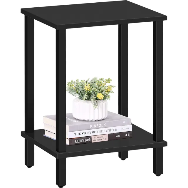 Acaza Bijzettafel - Tafeltje - Zwart - 38 x 30 x 55 cm (L x B x H) - Nachtkastje - Tafel Industrieel - Banktafel - Bijzettafels - Bijzettafel zwart - Bijzettafel hout - Houten Bijzettafel