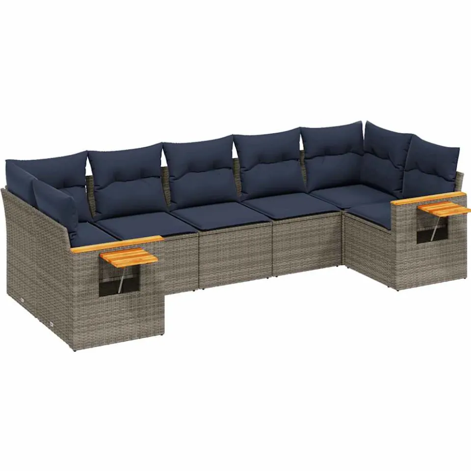 vidaXL 7-delige Loungeset met kussens poly rattan grijs, foto 3