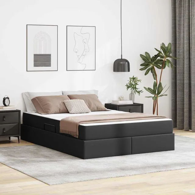 vidaXL Opslag bed met matras met opslag 2 st Zwart Leer