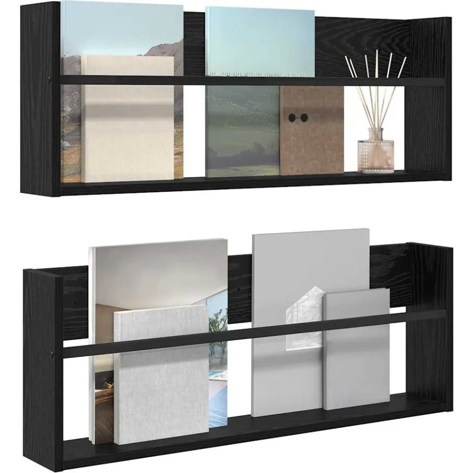 vidaXL Tijdschrift Rek 2 st Zwart Eiken 80 x 12 x 30 cm Bewerkt hout