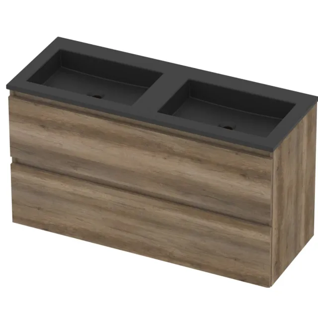 Basic-Line Aura 46 Badmeubelset Acryl 120x46x62 cm A46MZCSO120D0 Scotch Oak Mat Zwart